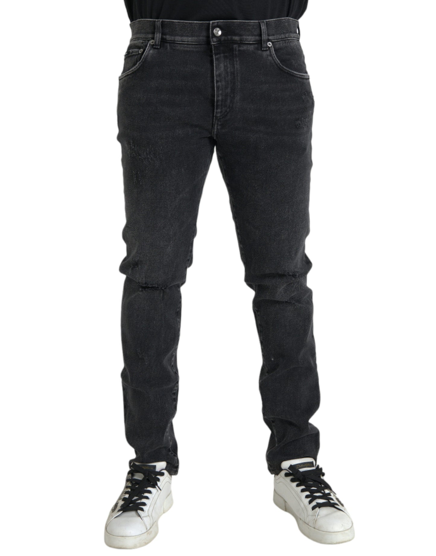 Grijze katoenen stretch skinny denim logo jeans