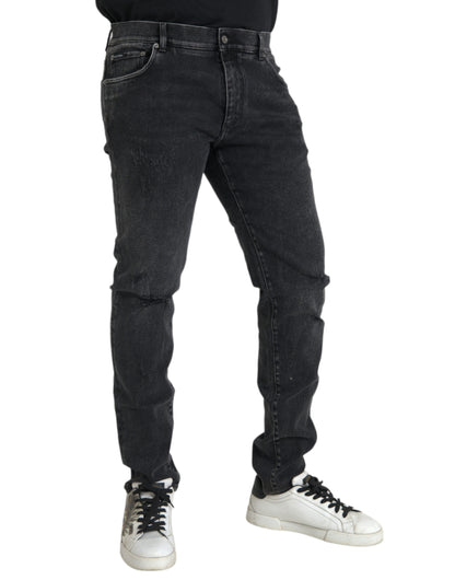 Grijze katoenen stretch skinny denim logo jeans