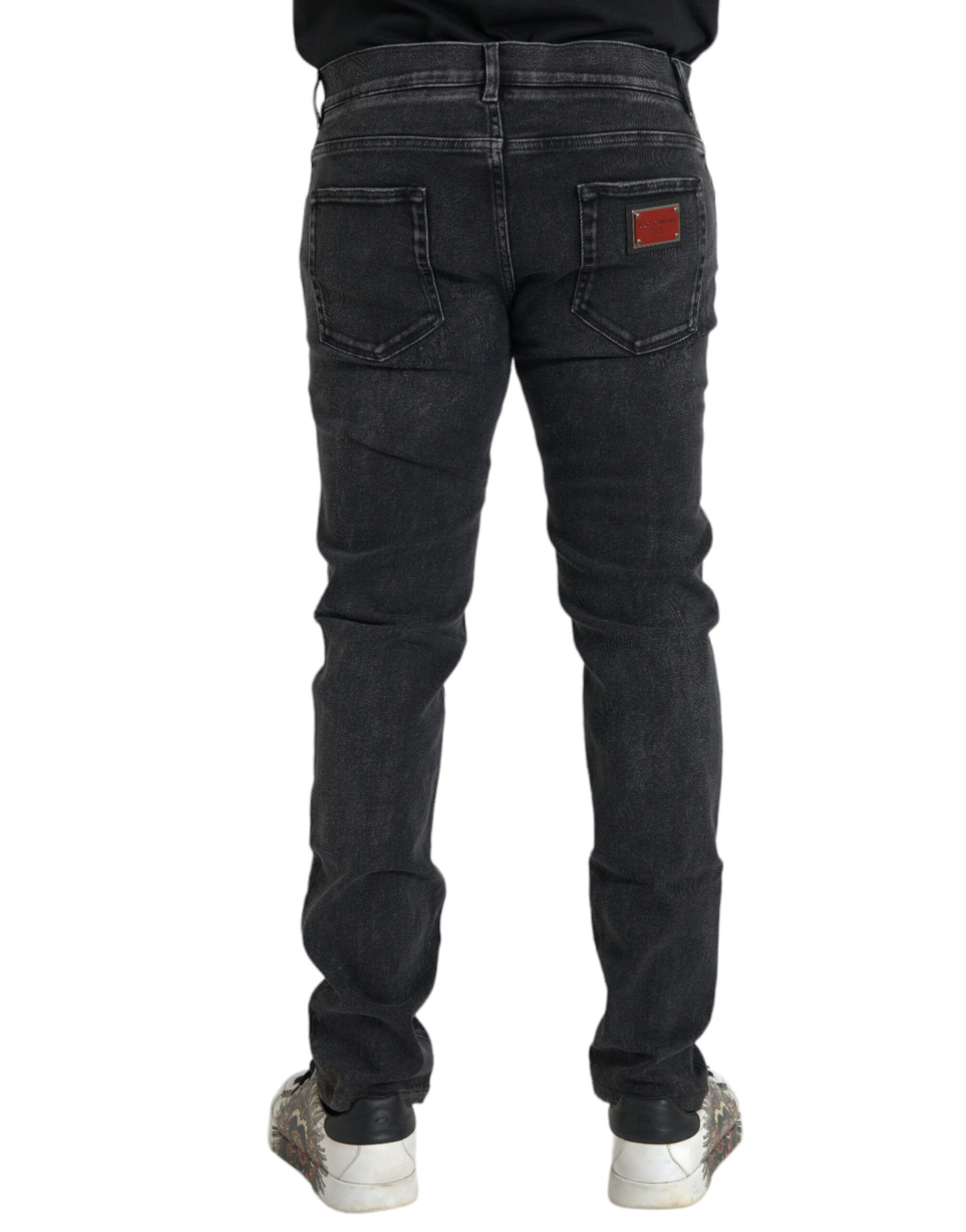 Grijze katoenen stretch skinny denim logo jeans