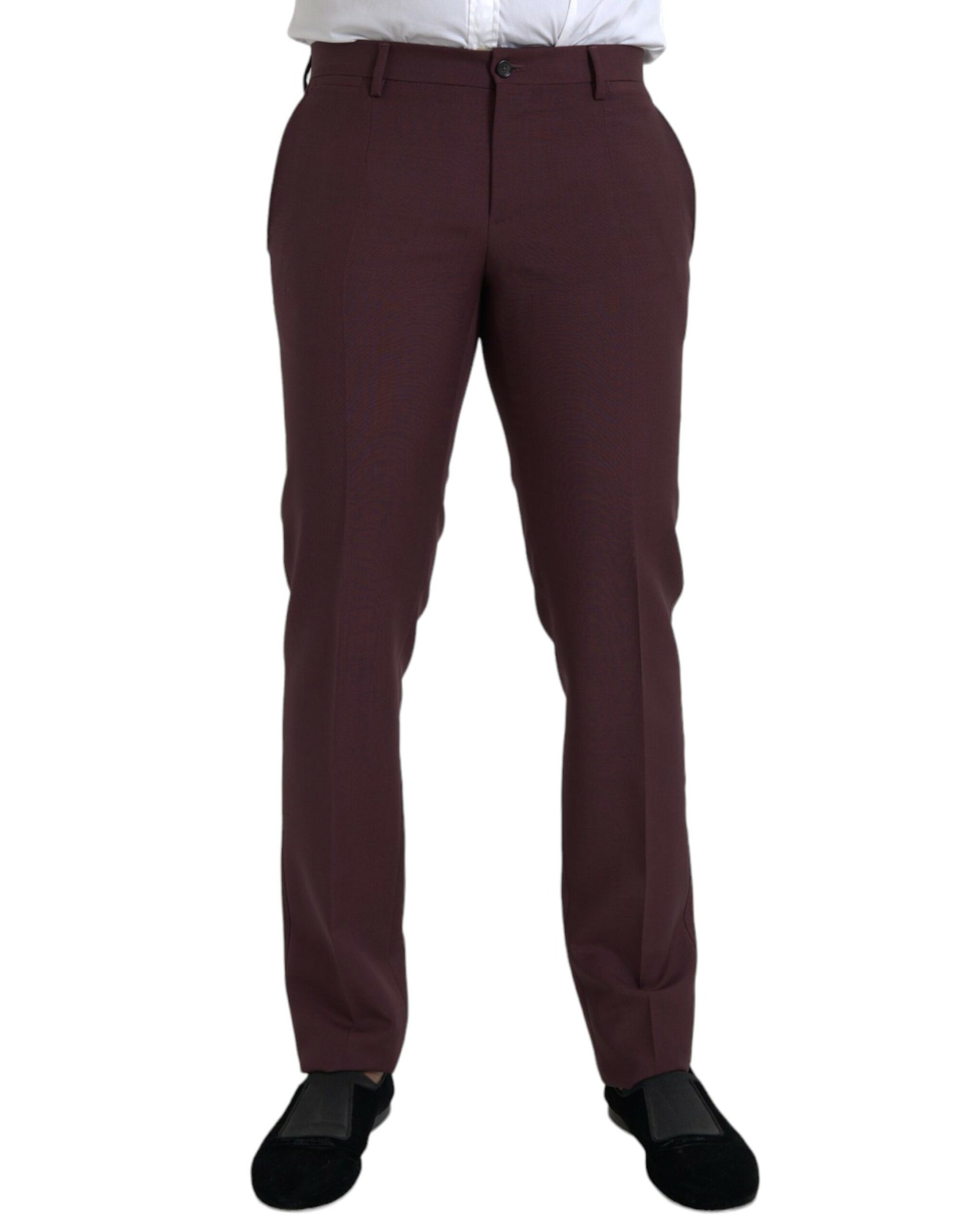 Maroon wollen heren slim fit pantalon