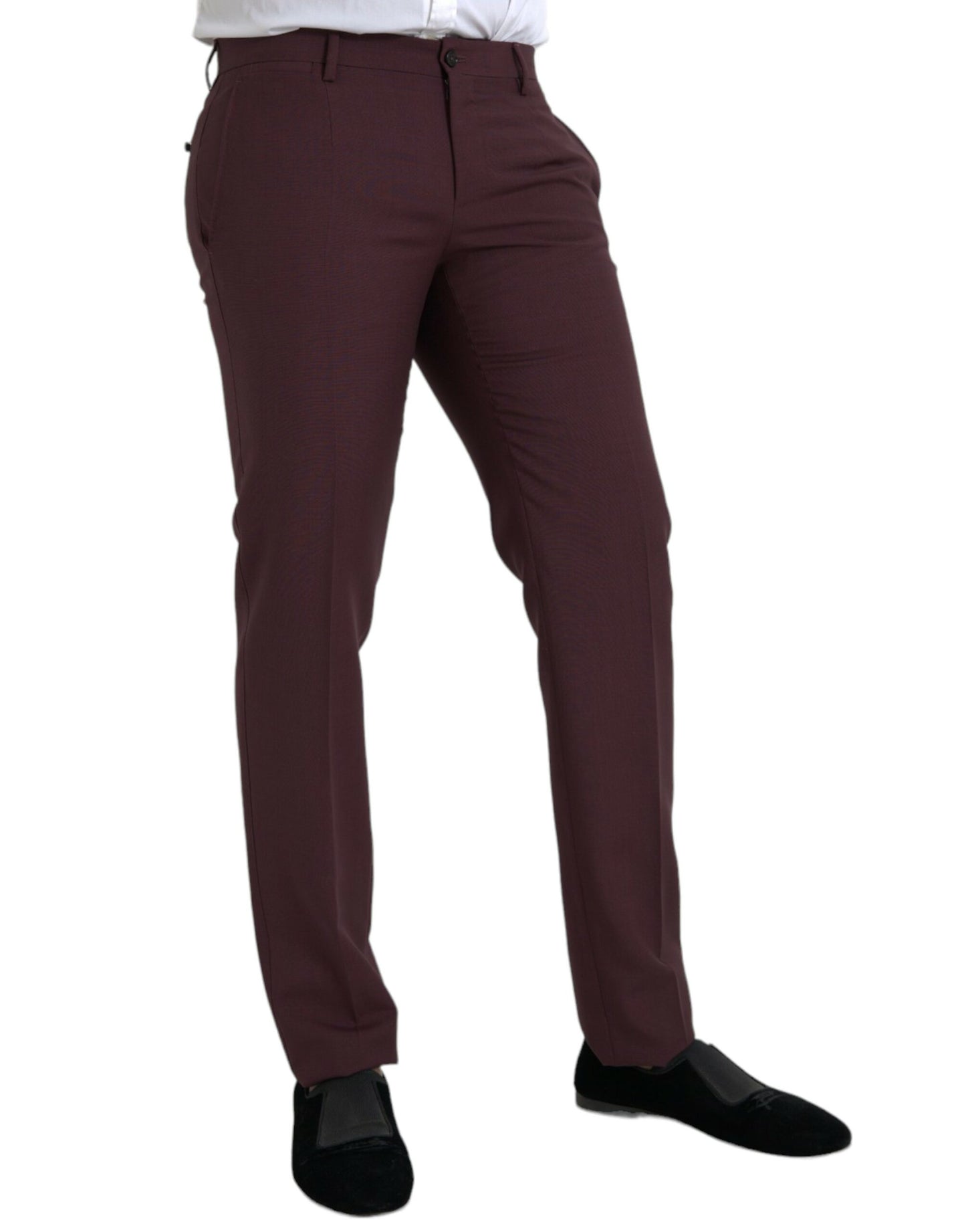 Maroon wollen heren slim fit pantalon