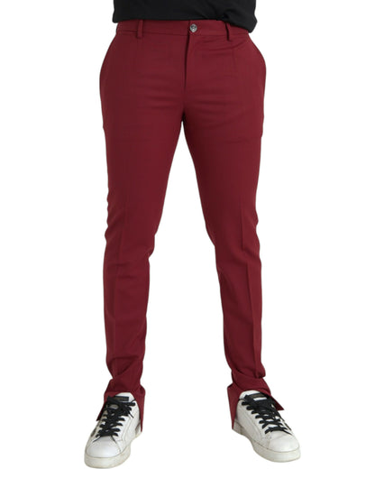 Rode wollen heren slim fit pantalon