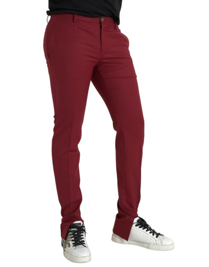 Rode wollen heren slim fit pantalon