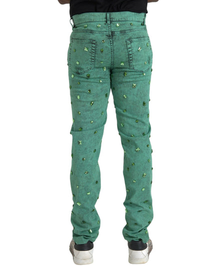 Groene kristallen katoenen stretch slim jeans