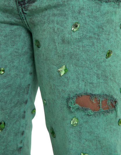 Groene kristallen katoenen stretch slim jeans