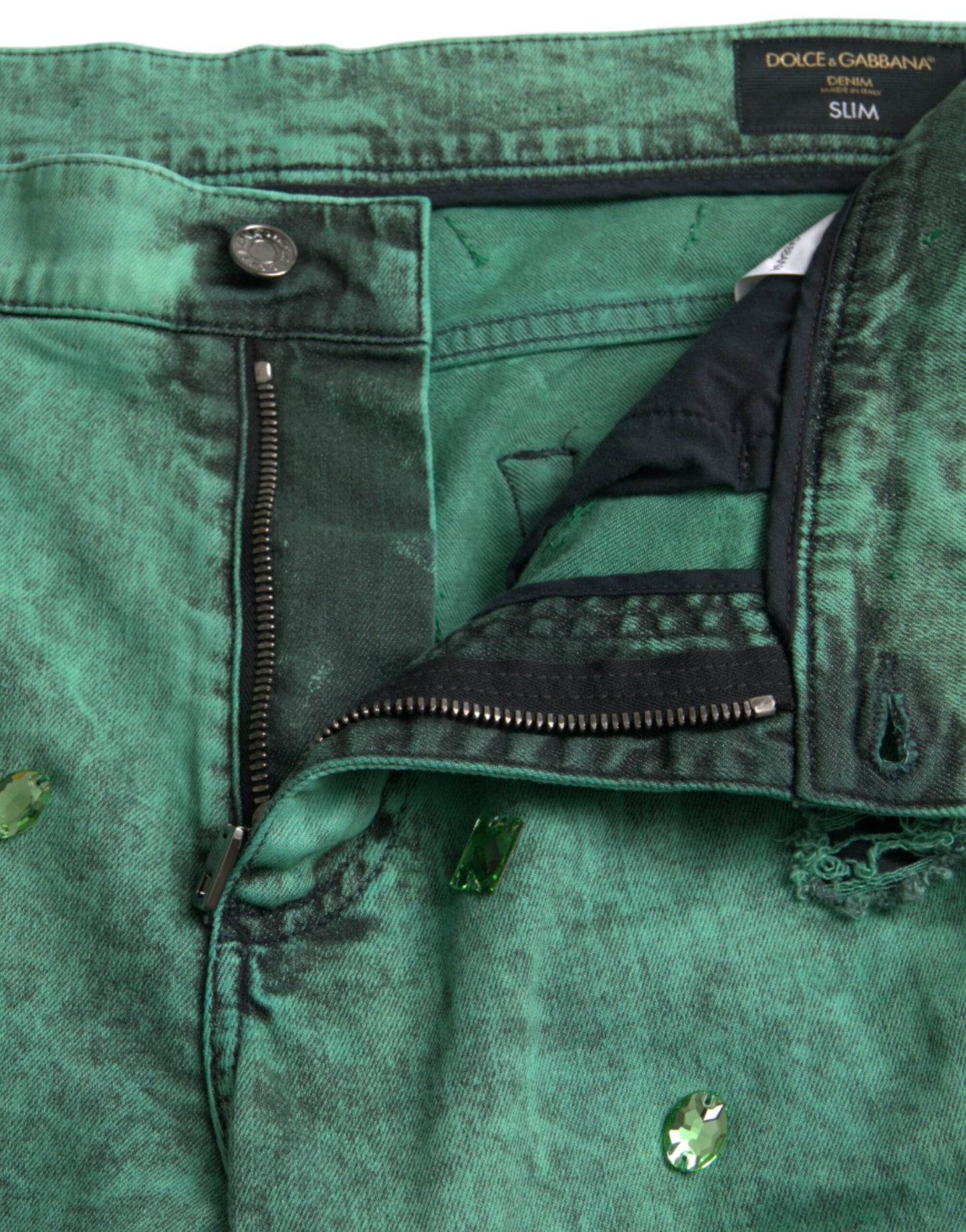 Groene kristallen katoenen stretch slim jeans