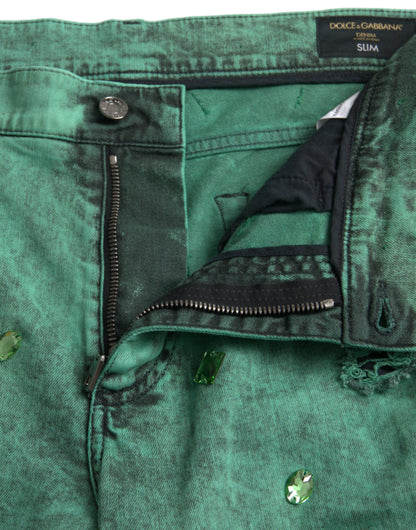 Groene kristallen katoenen stretch slim jeans