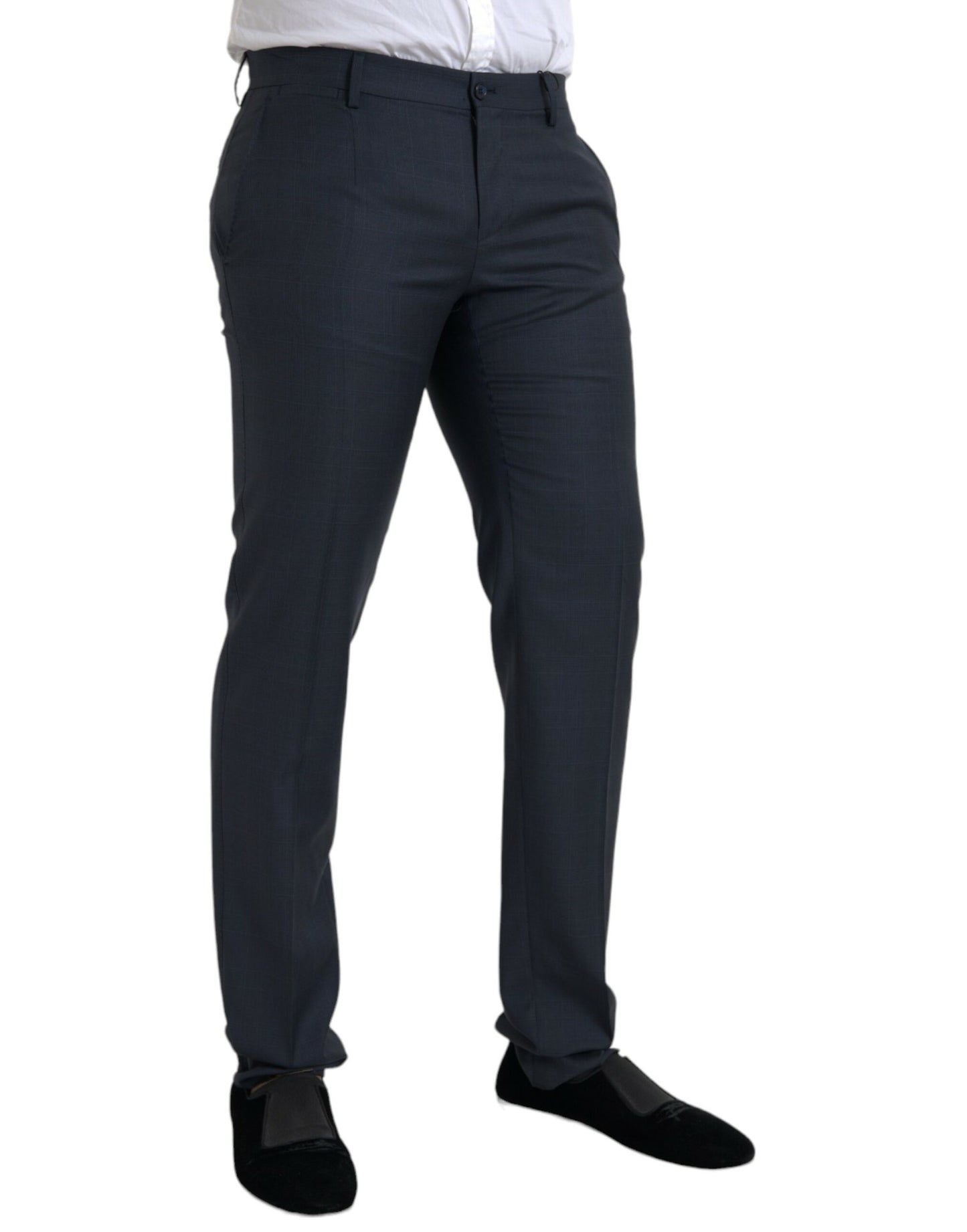 Blauwe wollen heren skinny broek