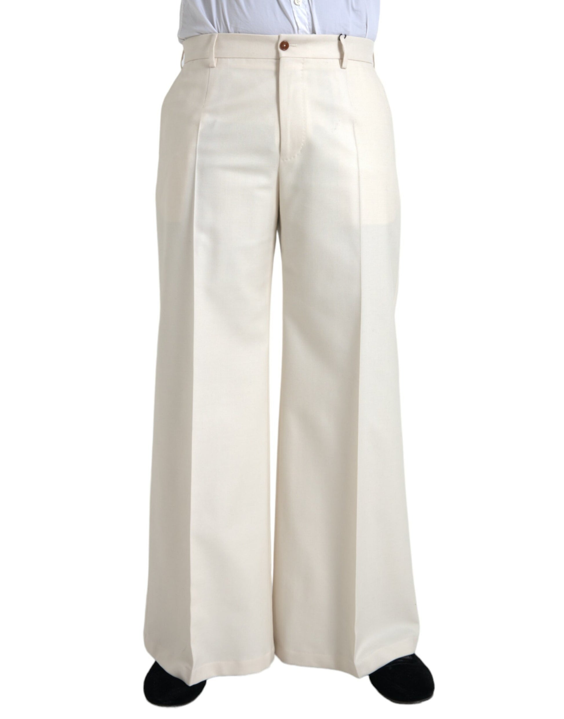 Witte wollen wijde broek met middelhoge taille