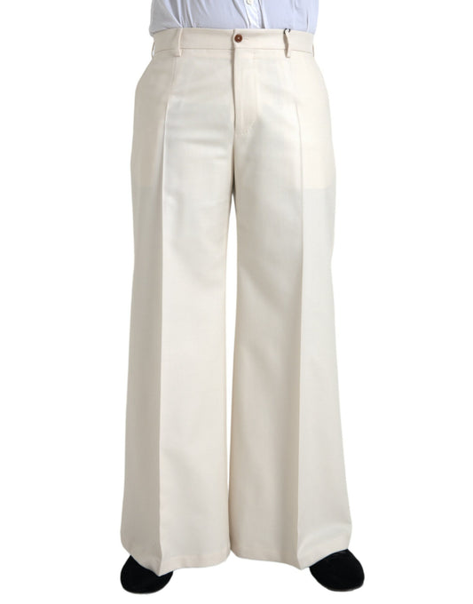 Witte wollen wijde broek met middelhoge taille