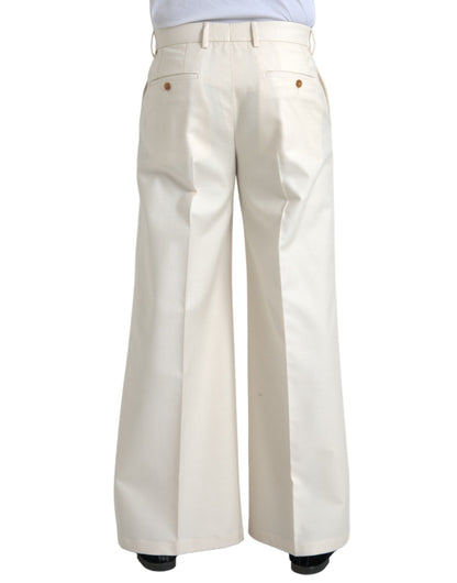 Witte wollen wijde broek met middelhoge taille