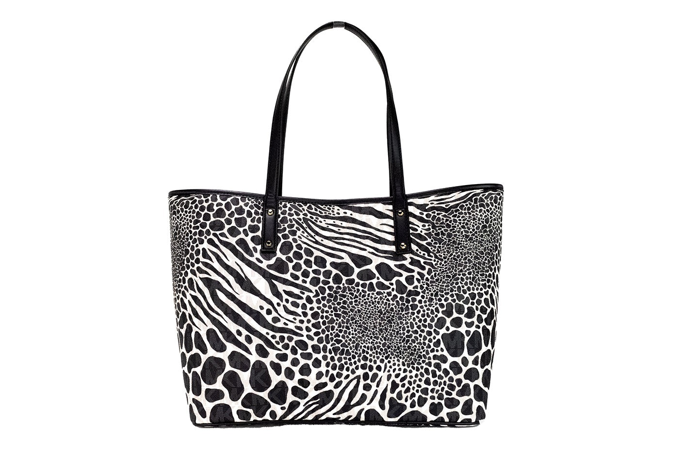 Carter Grote Zwarte PVC Open Tote Schoudertas met Dierenprint