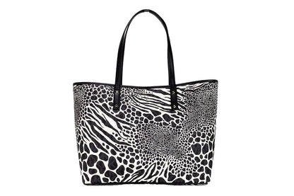 Carter Grote Zwarte PVC Open Tote Schoudertas met Dierenprint