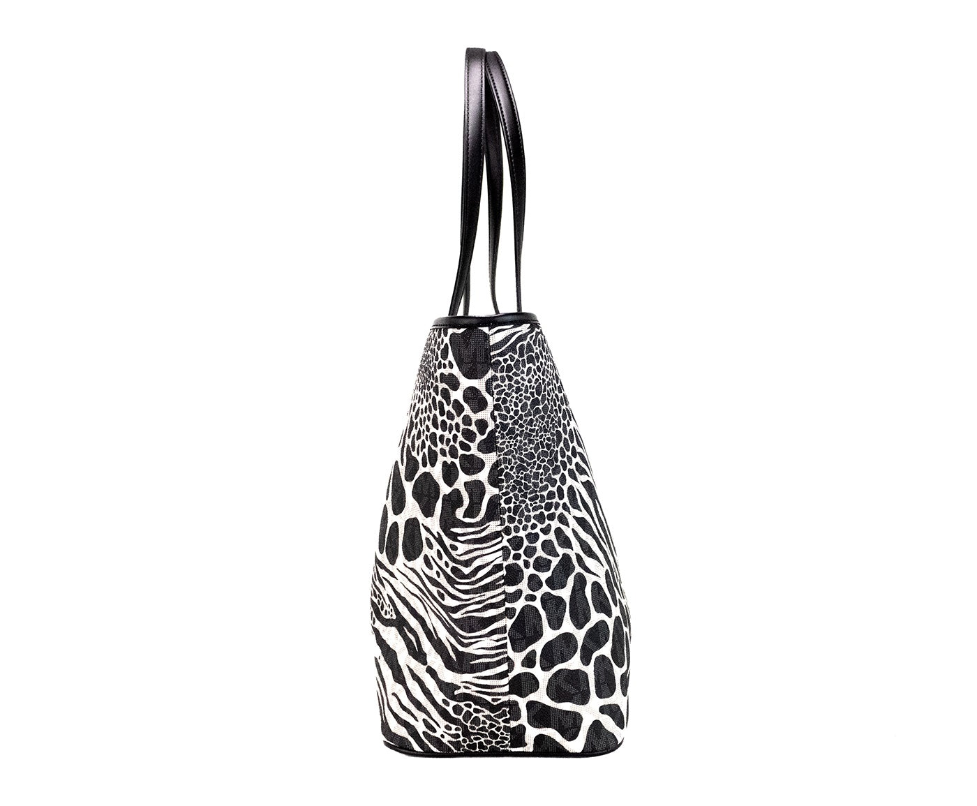 Carter Grote Zwarte PVC Open Tote Schoudertas met Dierenprint