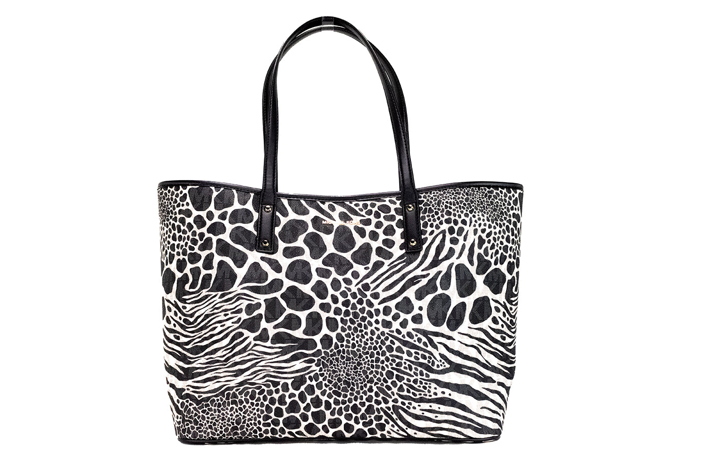 Carter Grote Zwarte PVC Open Tote Schoudertas met Dierenprint