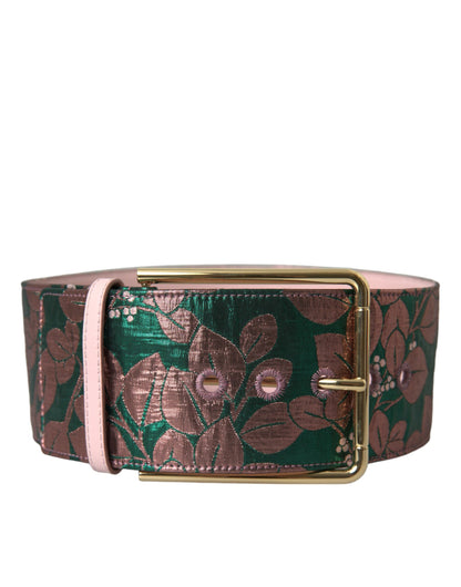 Multicolor Floral Jacquard Lurex Gouden Gesp Riem