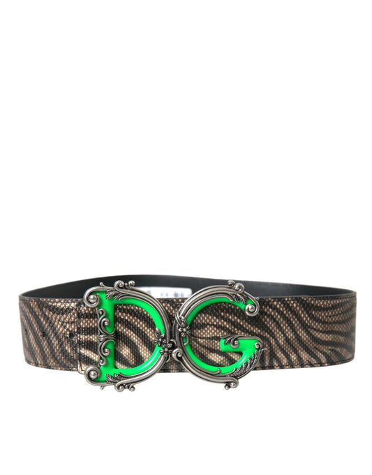 Bruine zebra leren metalen logo gesp riem