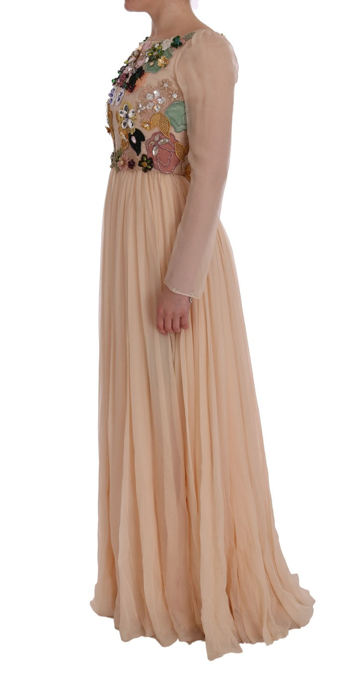 Elegant Floral Embroidered Silk Maxi Dress