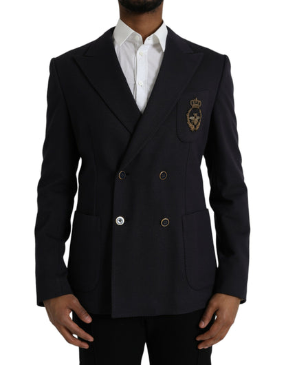 Dark Blue Crown Bee Double Breasted Blazer