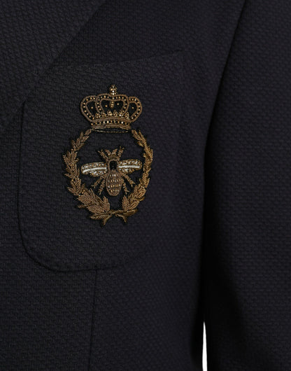 Dark Blue Crown Bee Double Breasted Blazer