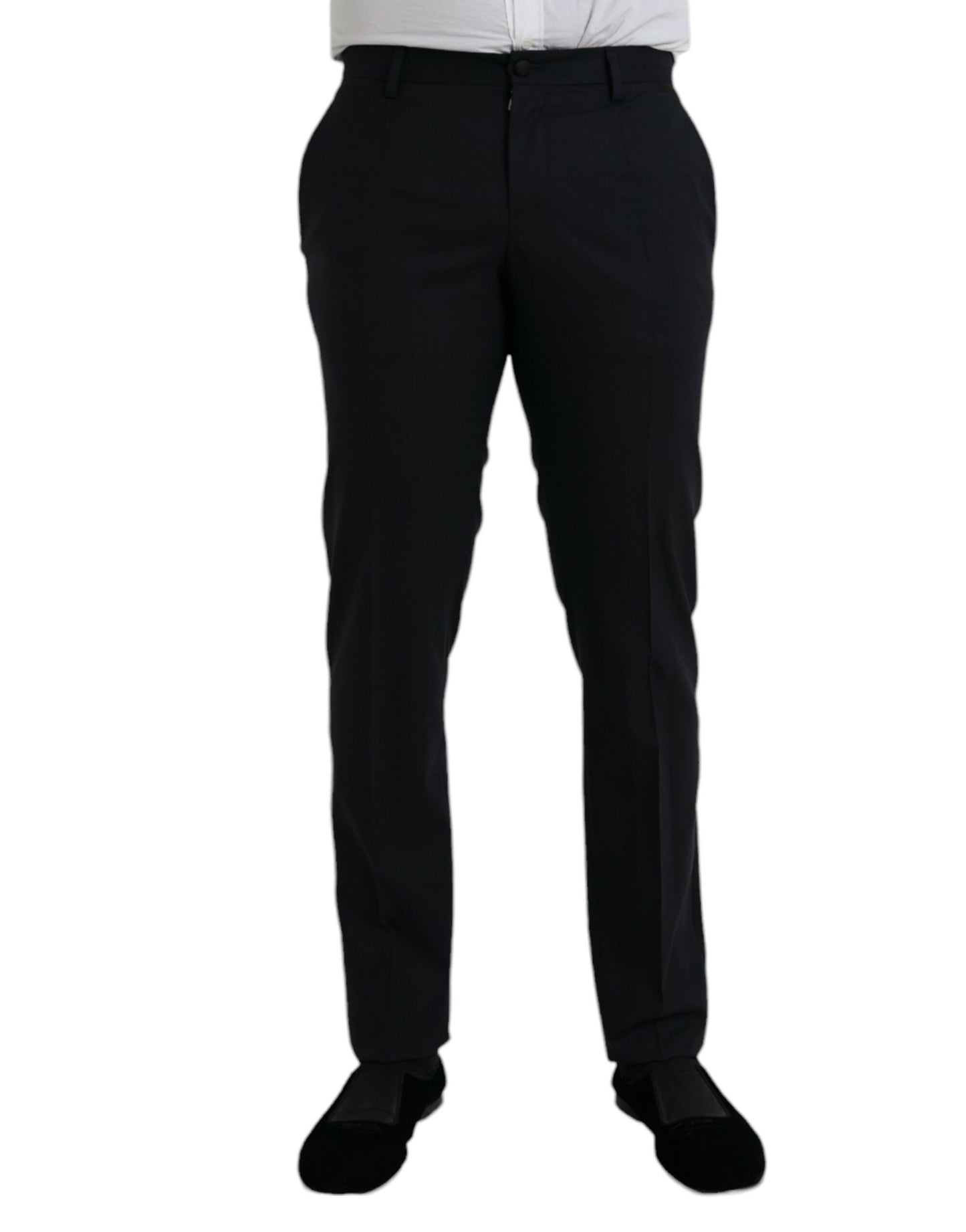 Donkerblauwe wollen slim fit formele broek