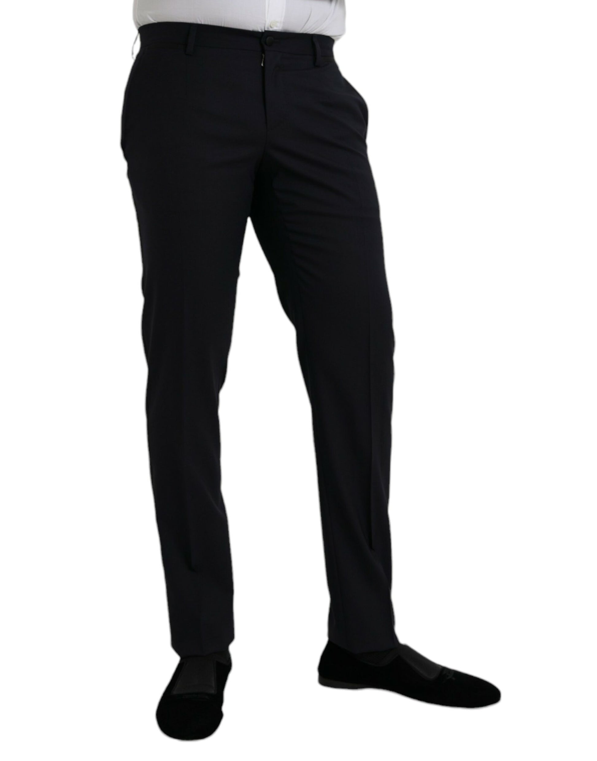 Donkerblauwe wollen slim fit formele broek