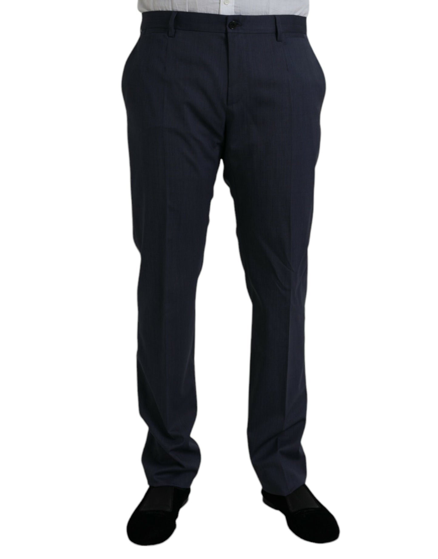 Blauwe wollen slim fit formele broek