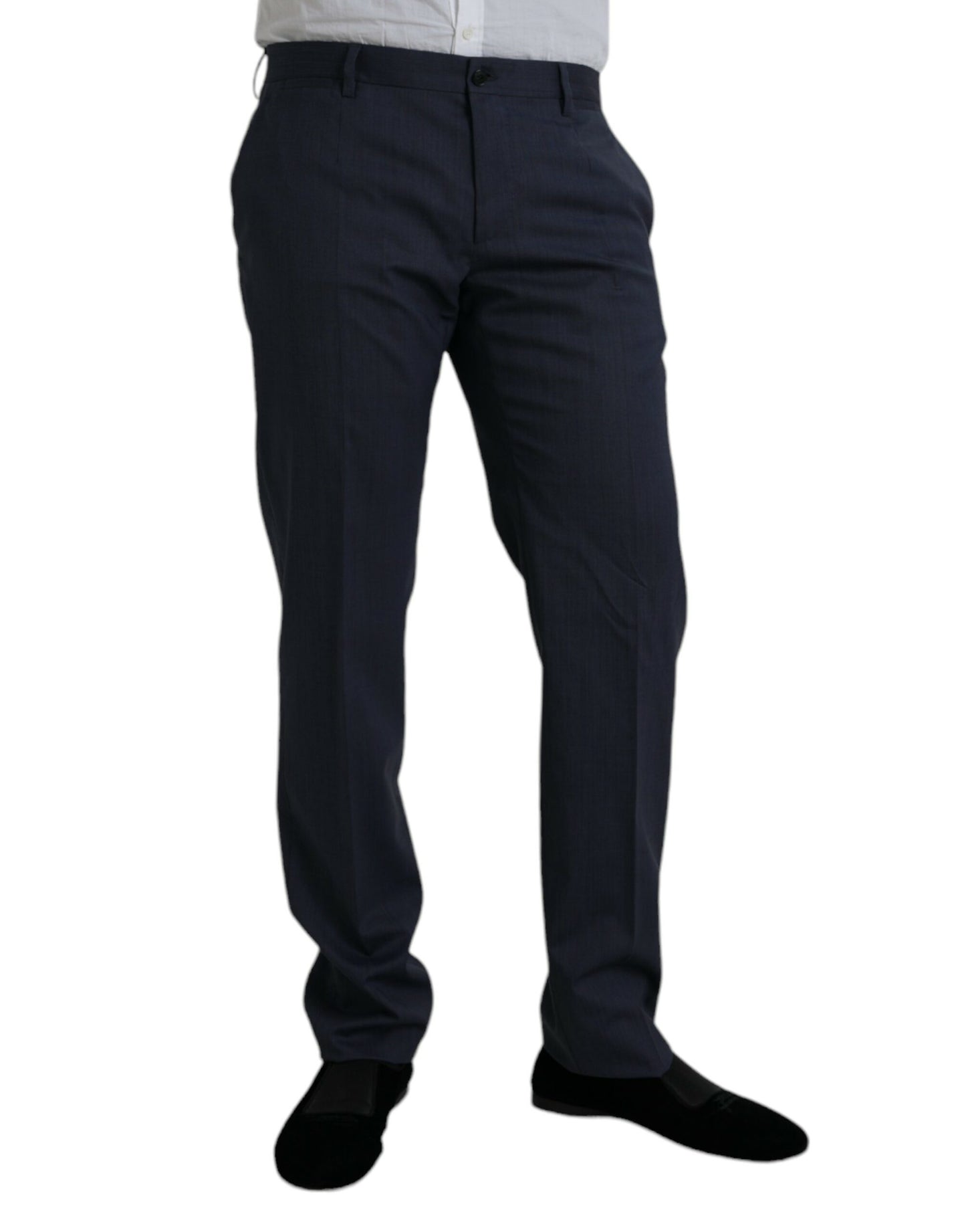 Blauwe wollen slim fit formele broek