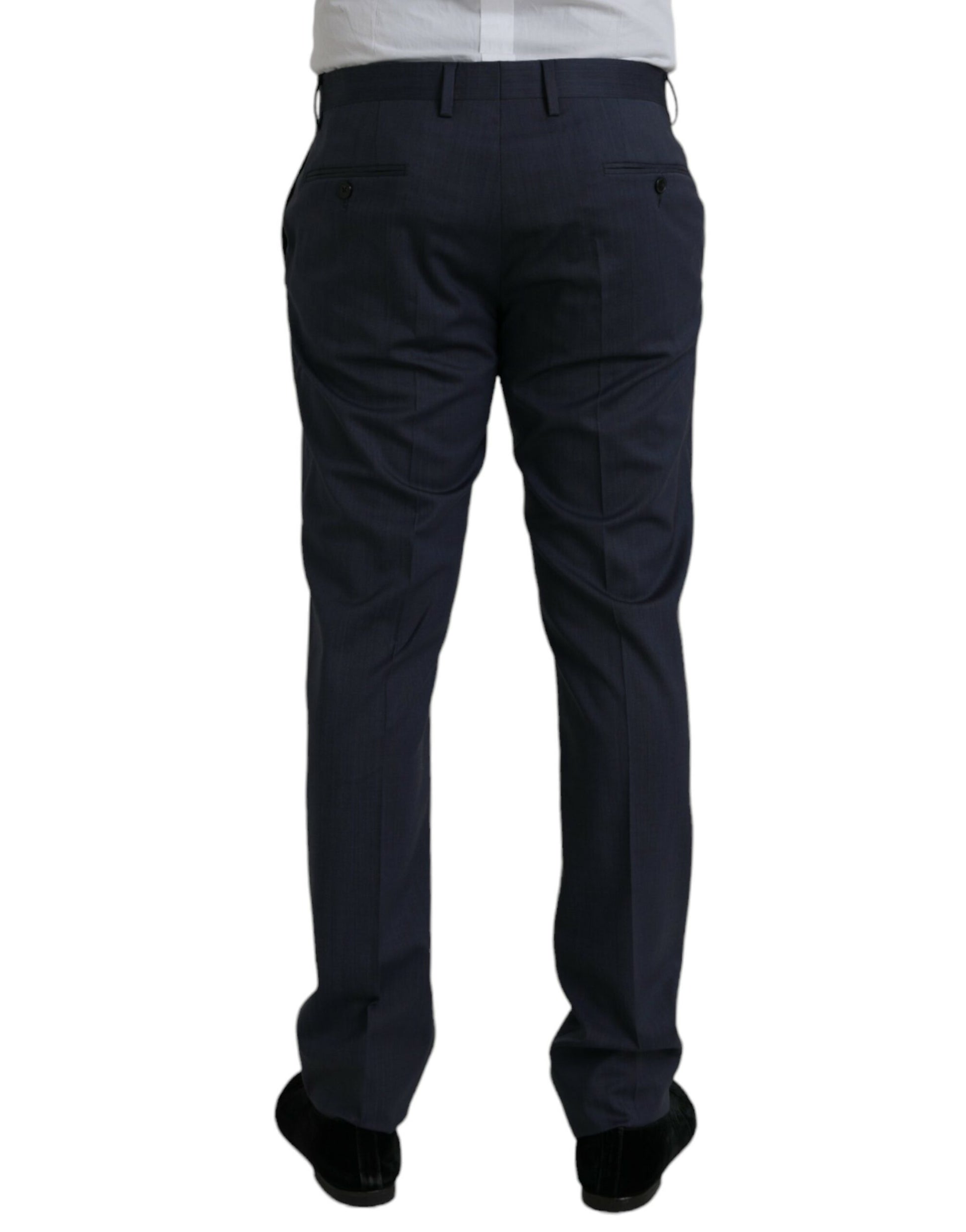 Blauwe wollen slim fit formele broek