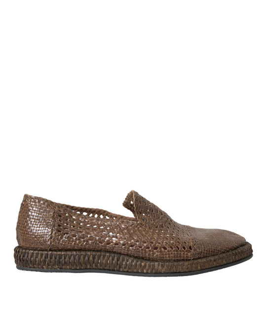 Bruine geweven leren loafers casual schoenen