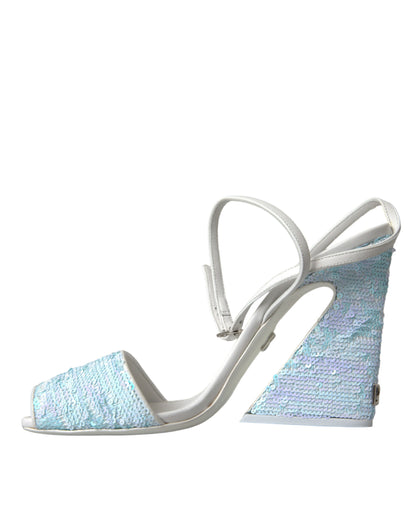 Light Blue Sequin Ankle Strap Sandals Shoes