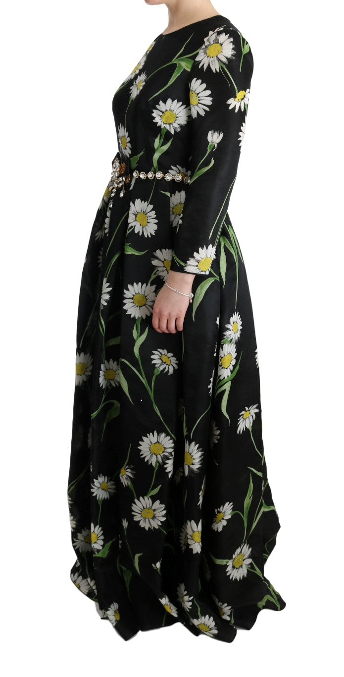 Elegante maxi-jurk met zonnebloemmotief en kristallen