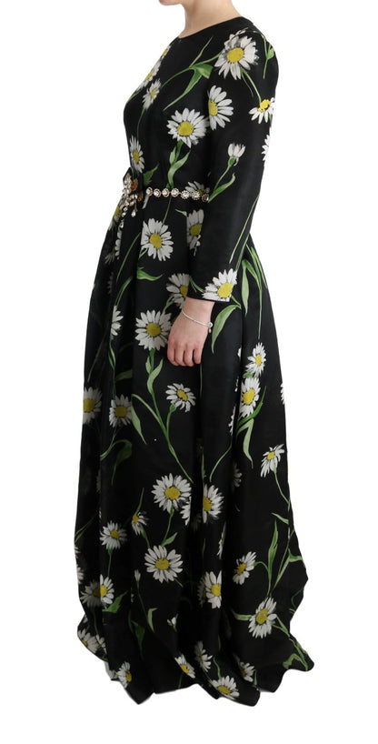 Elegante maxi-jurk met zonnebloemmotief en kristallen