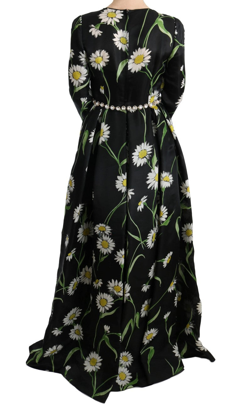 Elegante maxi-jurk met zonnebloemmotief en kristallen