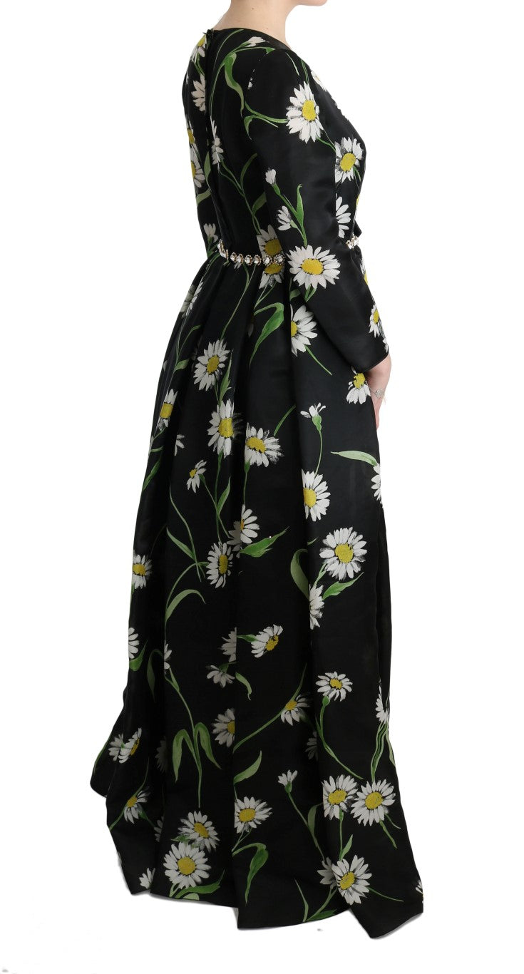 Elegante maxi-jurk met zonnebloemmotief en kristallen