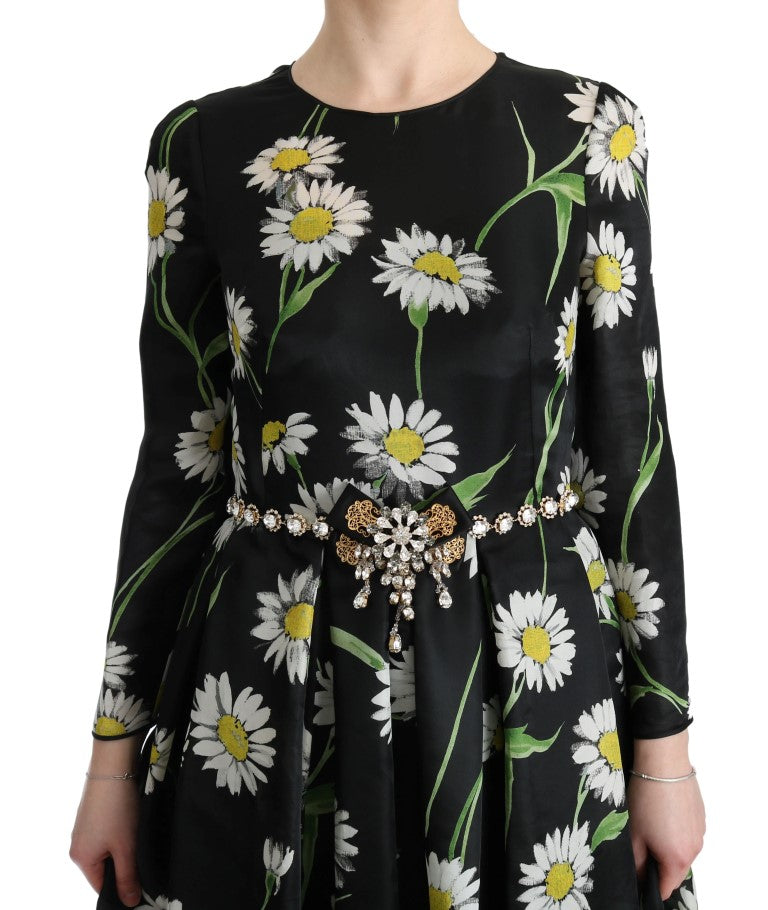 Elegante maxi-jurk met zonnebloemmotief en kristallen