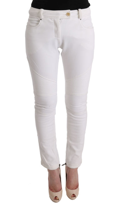 Chique witte slim fit katoenen broek