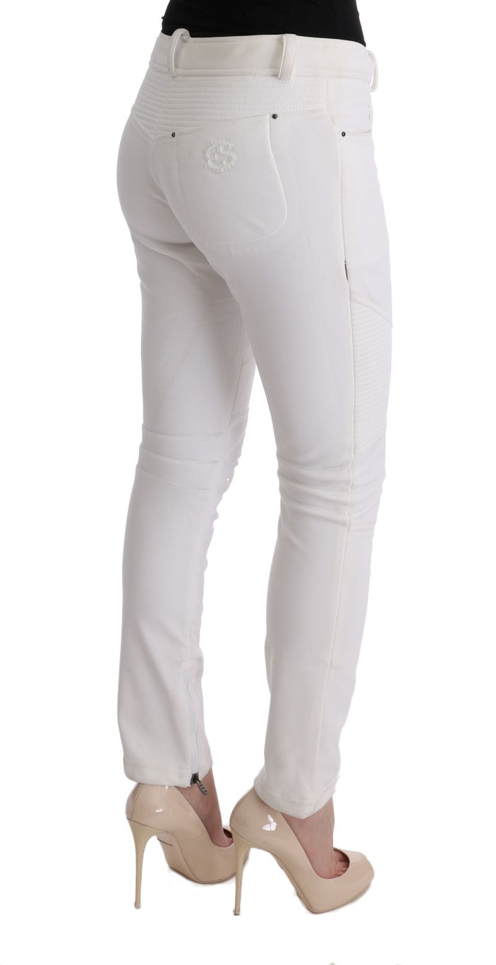 Chique witte slim fit katoenen broek