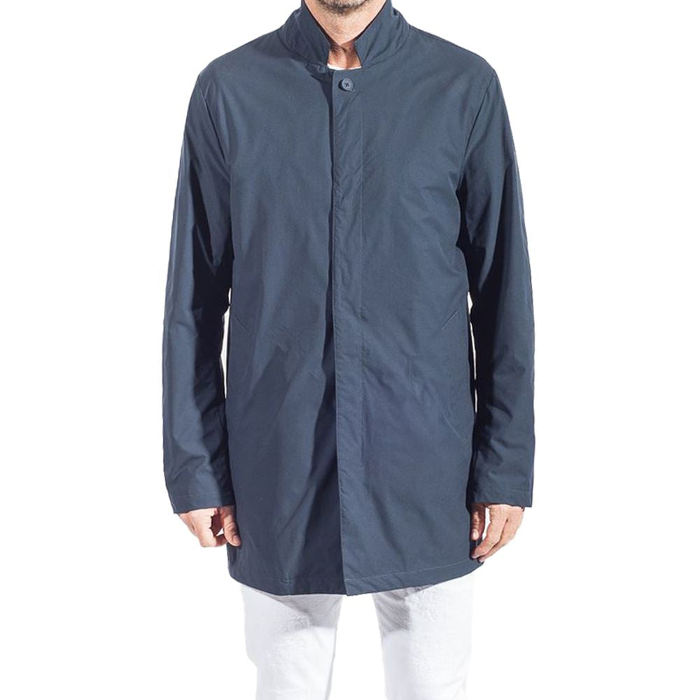 Blue Polyester Men Trench Coat