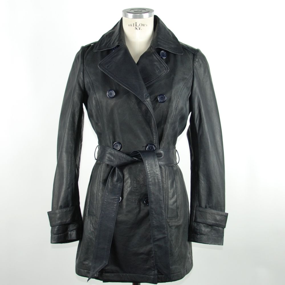 Blauwe leren dames trenchcoat