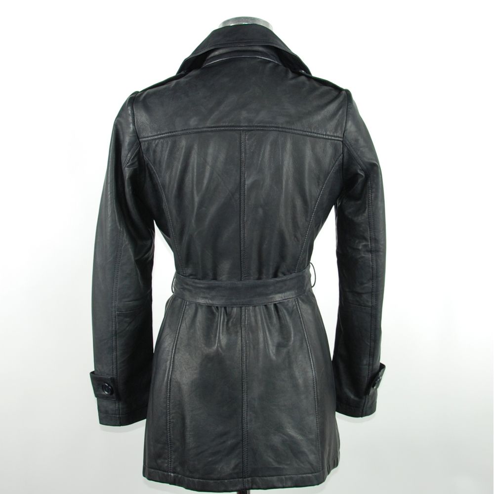 Blauwe leren dames trenchcoat