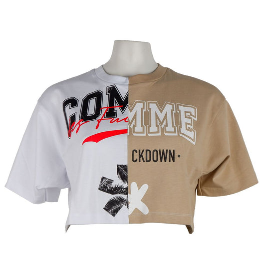 Beige Couture Logo T-shirt met tweekleurige print