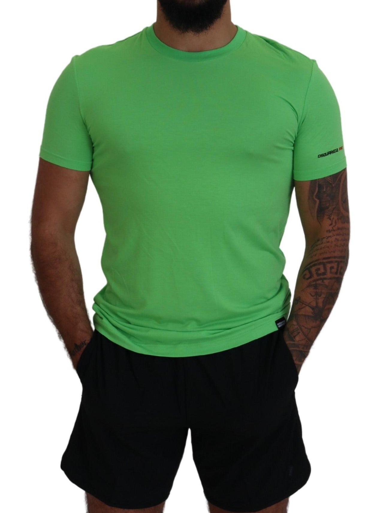 Groen Modal T-shirt met korte mouwen en ronde hals