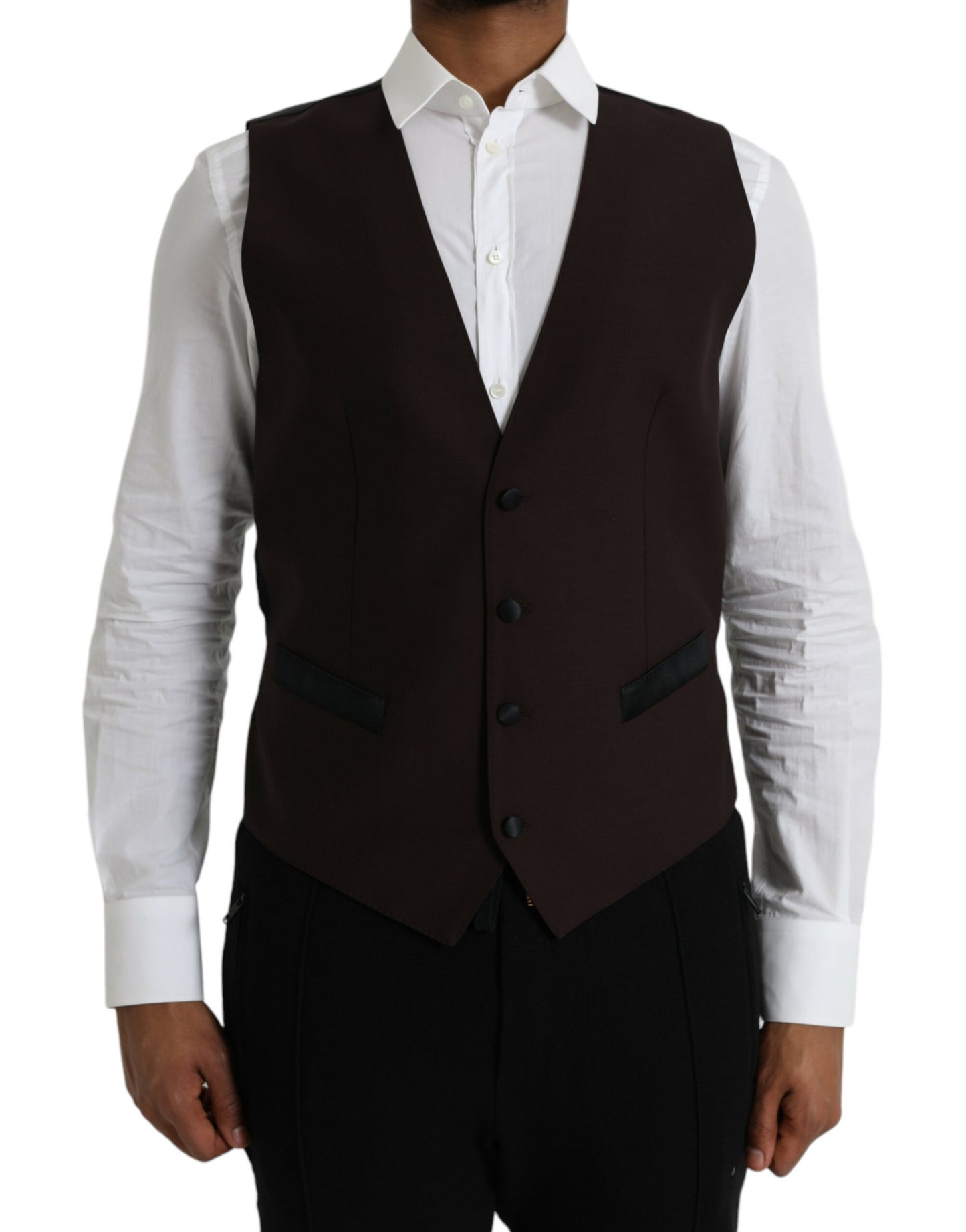 Bruine wollen vestjurk, formeel vest