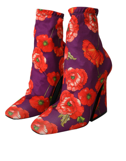 Paarse bloemen jersey stretch laarzen schoenen