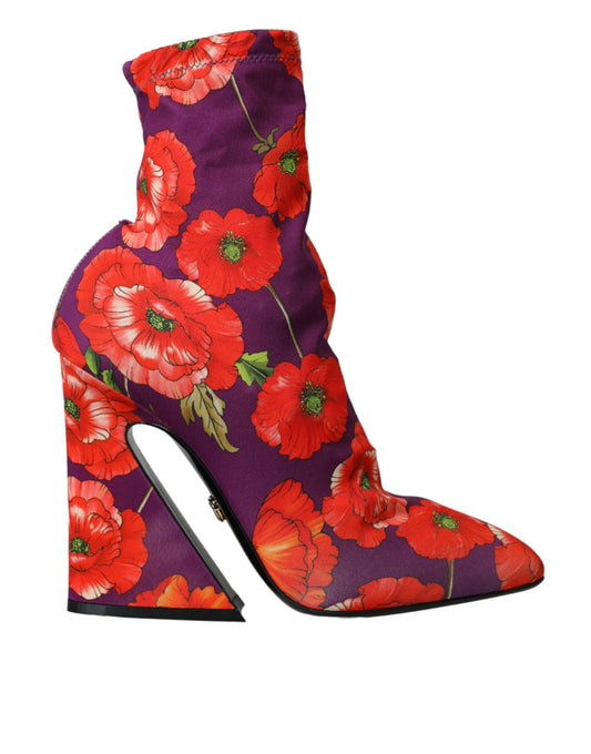 Paarse bloemen jersey stretch laarzen schoenen