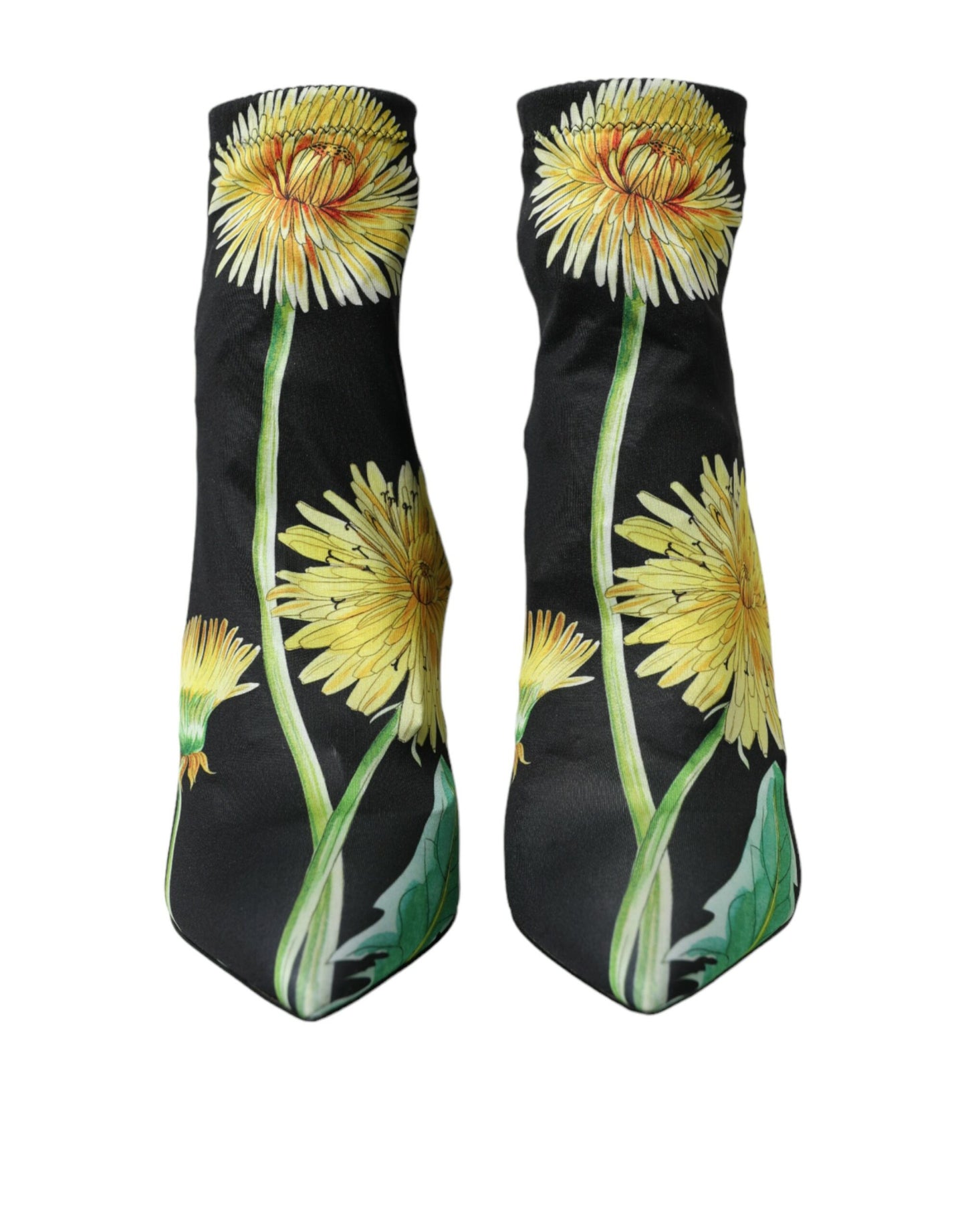 Zwarte bloemen jersey stretch enkellaarsjes schoenen