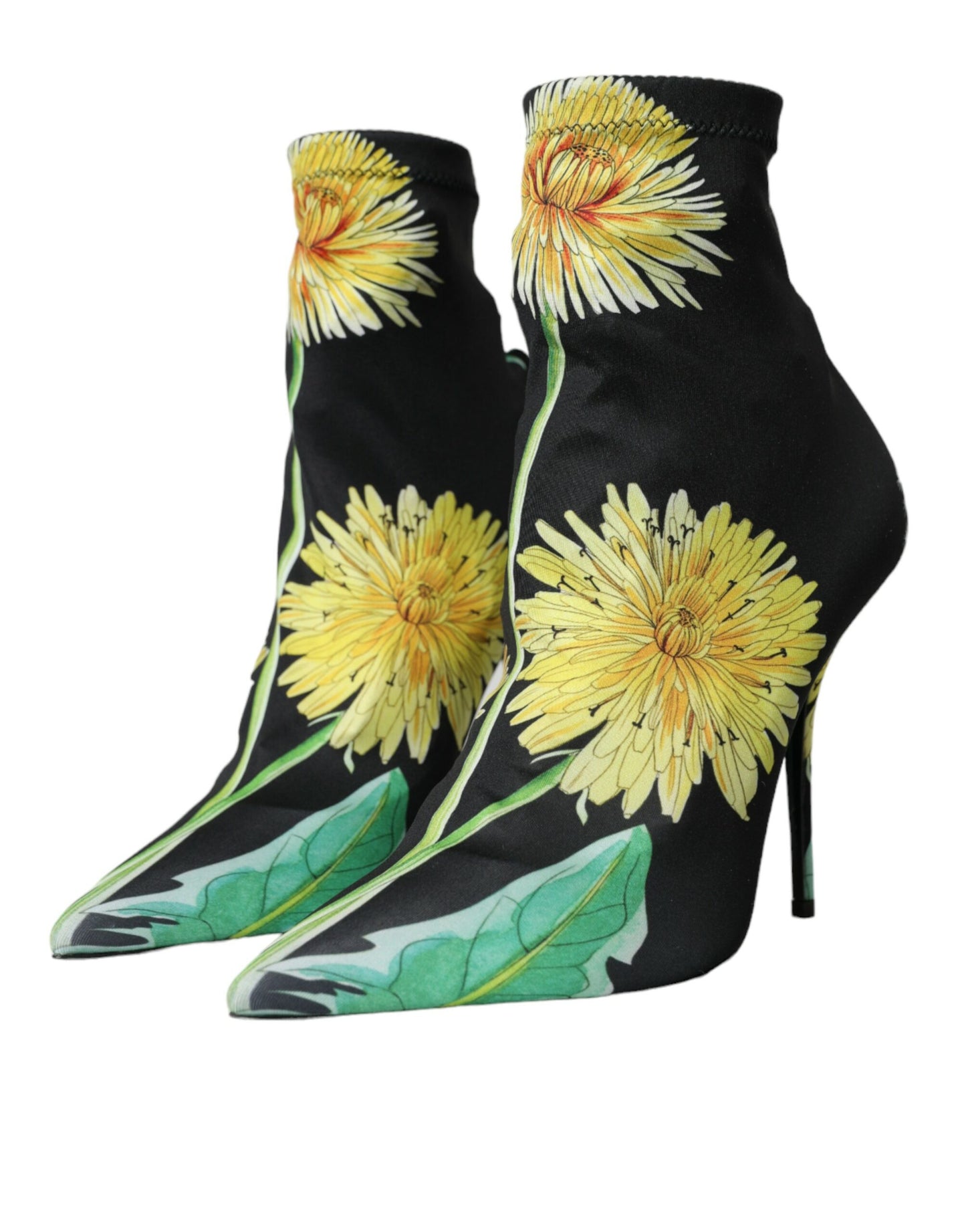 Zwarte bloemen jersey stretch enkellaarsjes schoenen