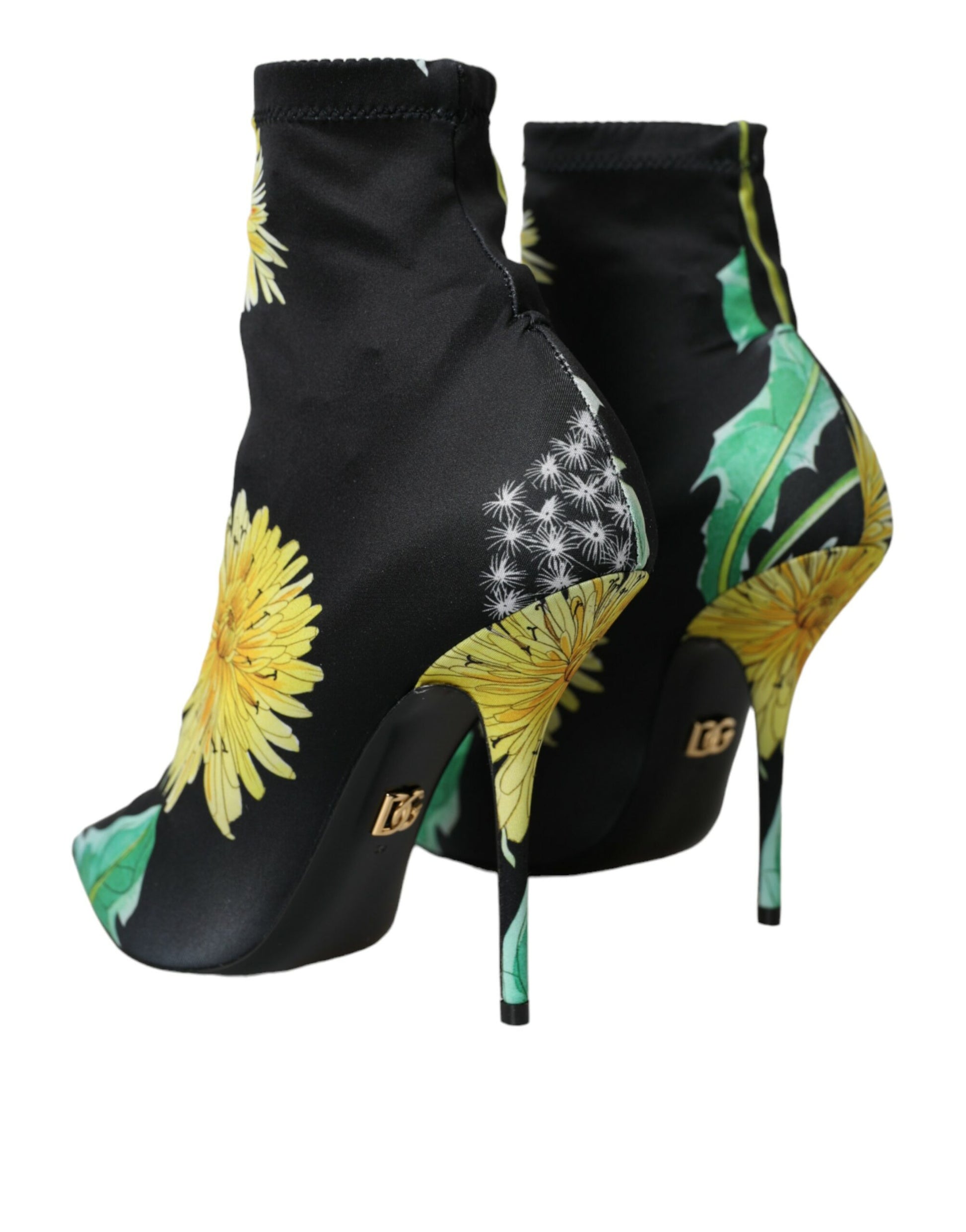 Zwarte bloemen jersey stretch enkellaarsjes schoenen