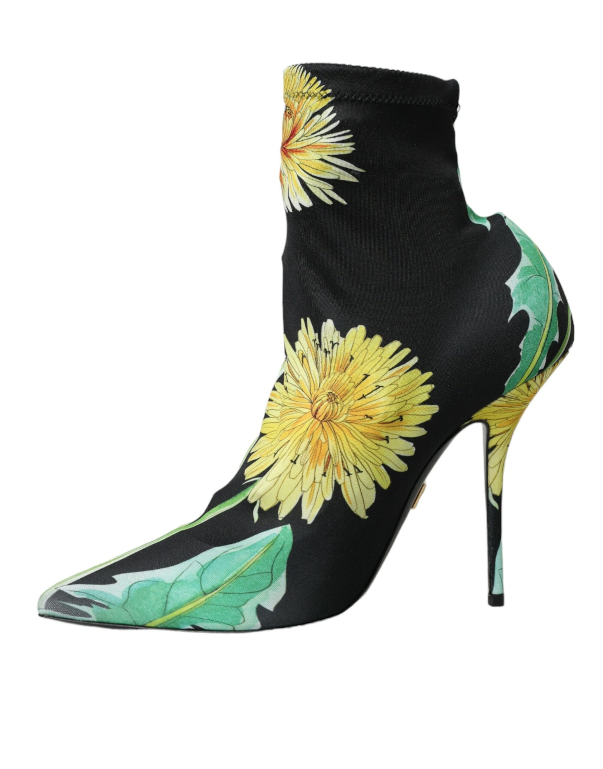 Zwarte bloemen jersey stretch enkellaarsjes schoenen